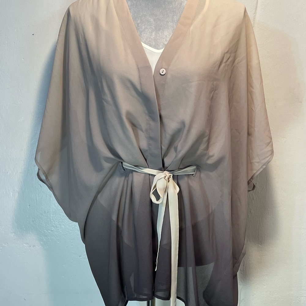 #0222 H&M Divided Sheer Gray to Tan Ombré Kimono Cardigan / Cover-up-4